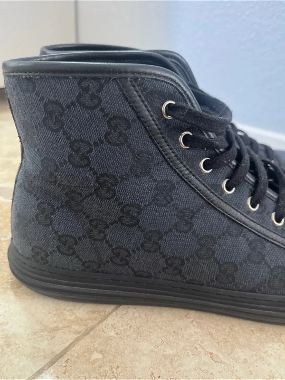 Gucci Men's Black High-Top Monogram Sneakers